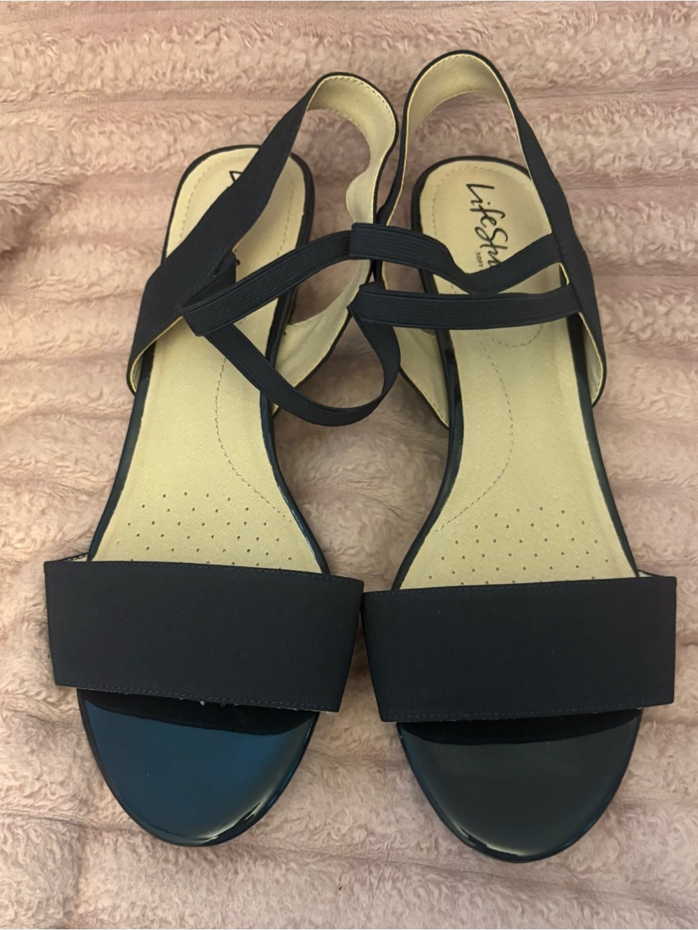 Life Stride Black Slingback Elastic Strap Sandals